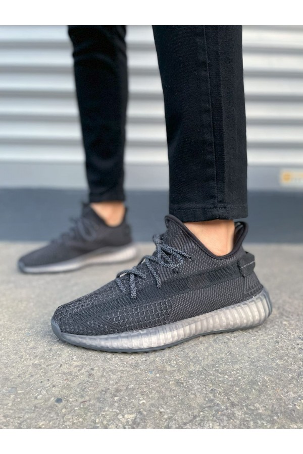 JY305 Pulse Bağcıklı Triko Kumaş Erkek Günlük Spor Ayakkabı TBT - Siyah