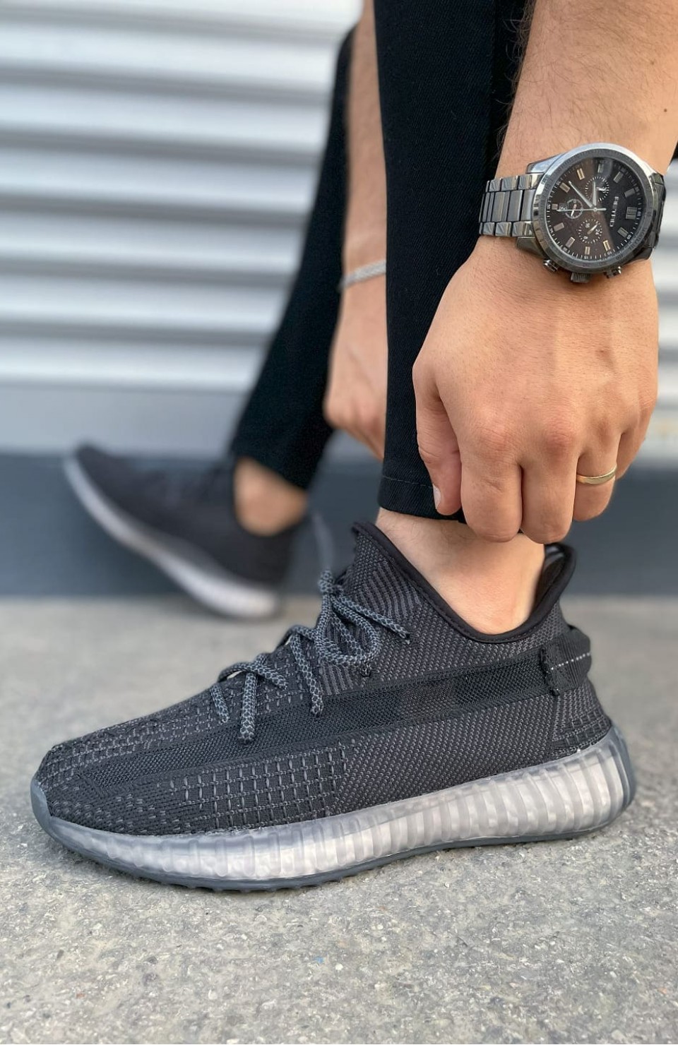 JY305 Pulse Bağcıklı Triko Kumaş Erkek Günlük Spor Ayakkabı TBT - Siyah