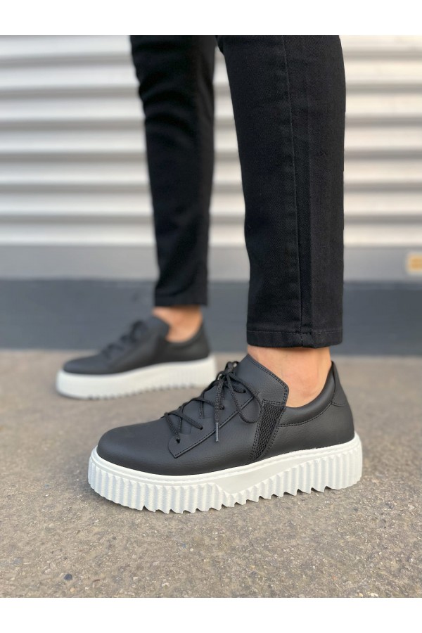 JY502 Bold Bağcıklı Cilt Erkek Günlük Sneaker Ayakkabı CBT - Siyah