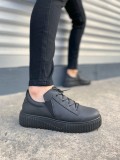 JY502 Bold Bağcıklı Cilt Erkek Günlük Sneaker Ayakkabı CST - Siyah
