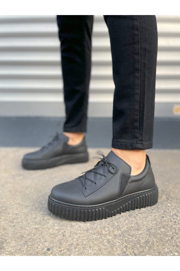 JY502 Bold Bağcıklı Cilt Erkek Günlük Sneaker Ayakkabı CST - Siyah