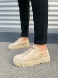 JY502 Bold Bağcıklı Süet Erkek Günlük Sneaker Ayakkabı SKT - Krem