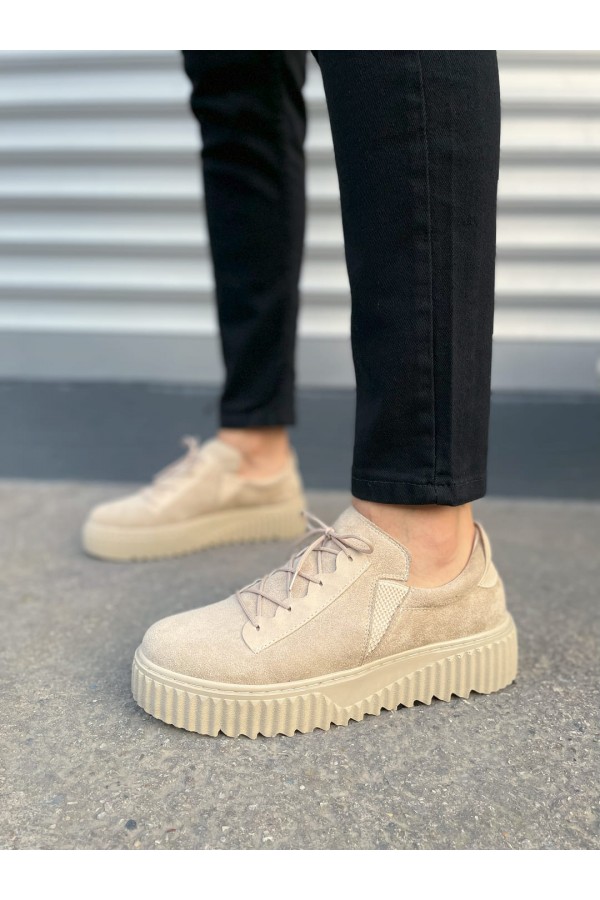 JY502 Bold Bağcıklı Süet Erkek Günlük Sneaker Ayakkabı SKT - Krem
