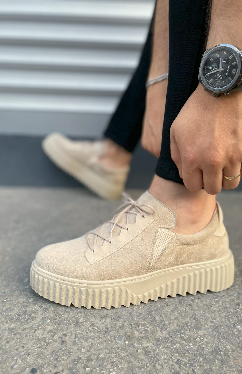 JY502 Bold Bağcıklı Süet Erkek Günlük Sneaker Ayakkabı SKT - Krem