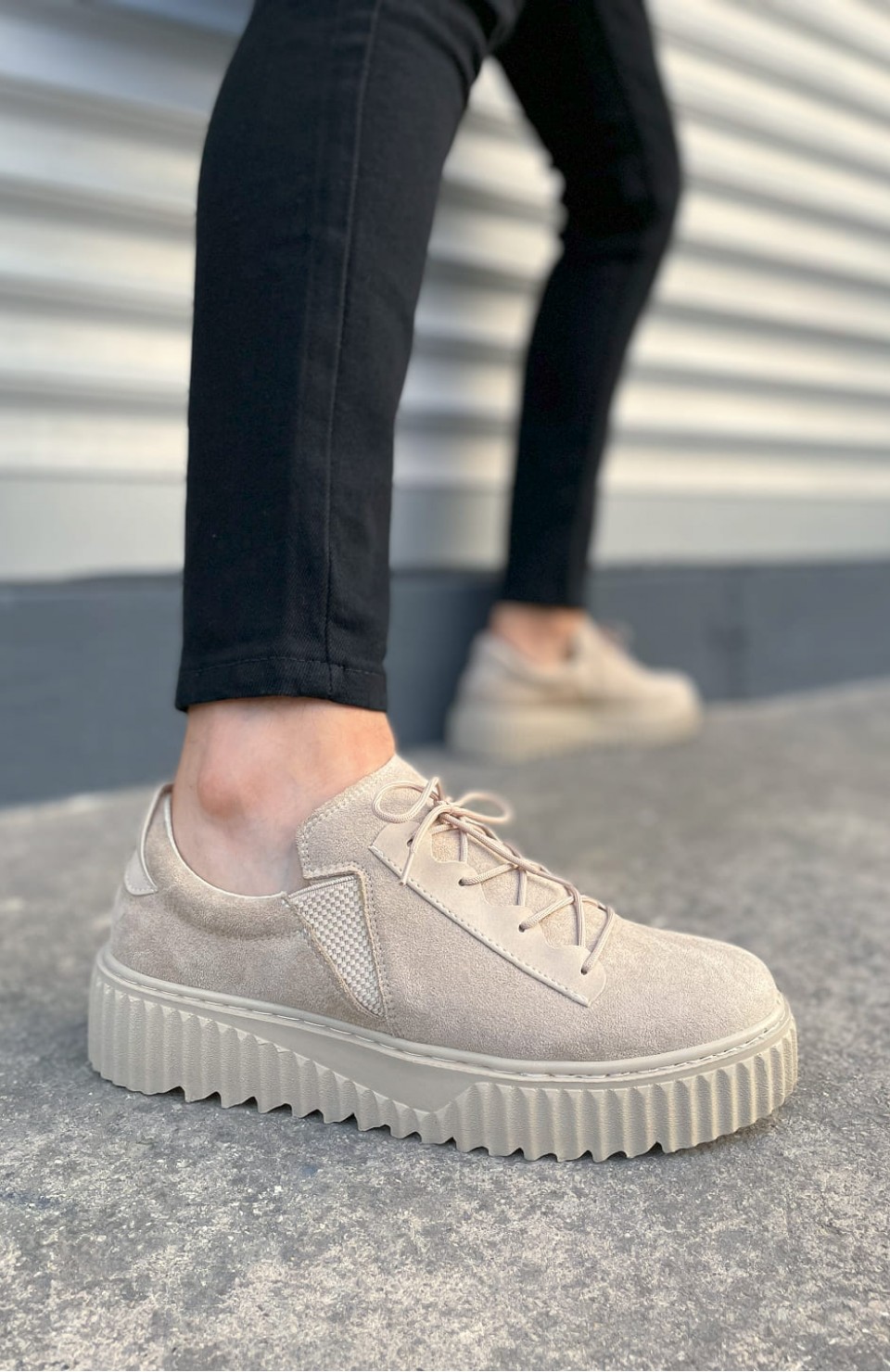 JY502 Bold Bağcıklı Süet Erkek Günlük Sneaker Ayakkabı SKT - Krem