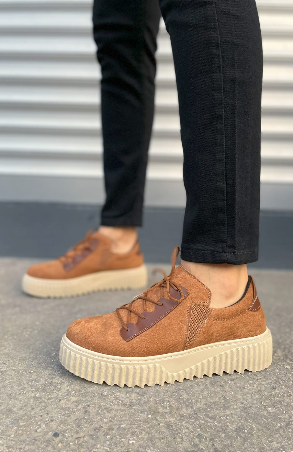 JY502 Bold Bağcıklı Süet Erkek Günlük Sneaker Ayakkabı SKT - Taba