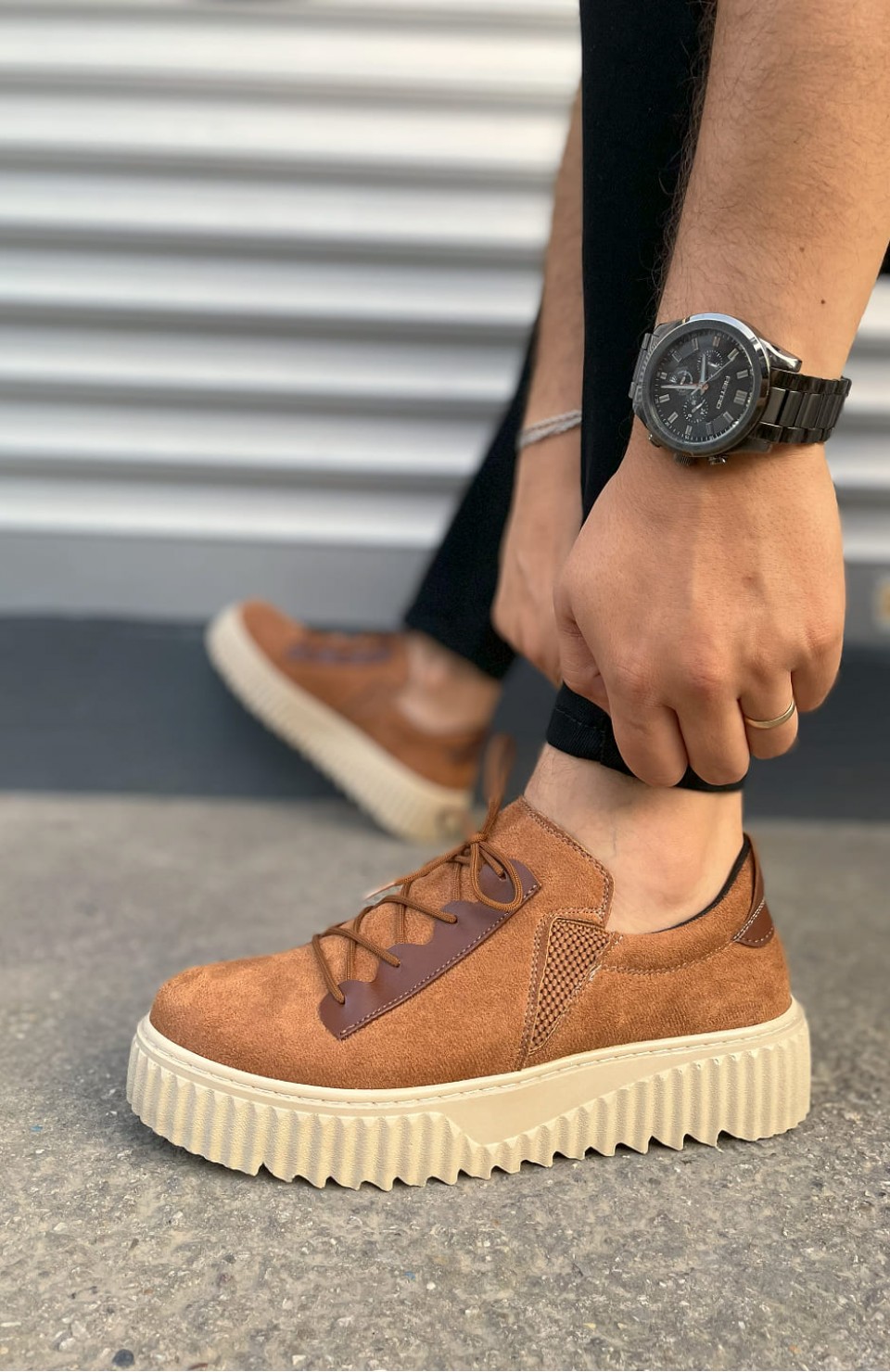 JY502 Bold Bağcıklı Süet Erkek Günlük Sneaker Ayakkabı SKT - Taba