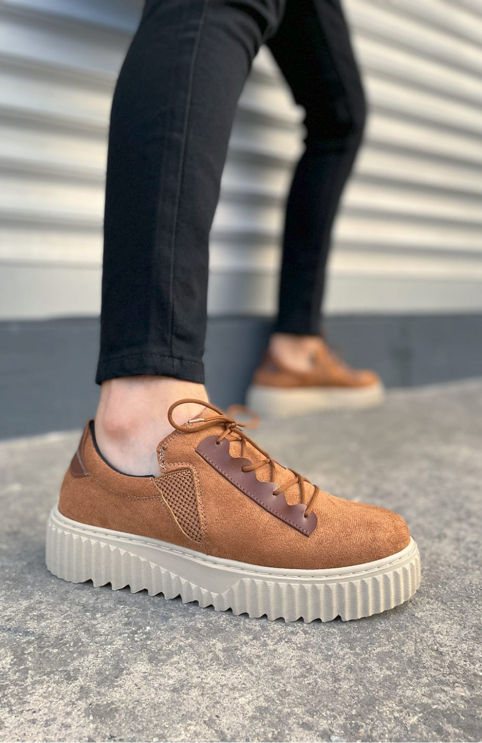 JY502 Bold Bağcıklı Süet Erkek Günlük Sneaker Ayakkabı SKT - Taba