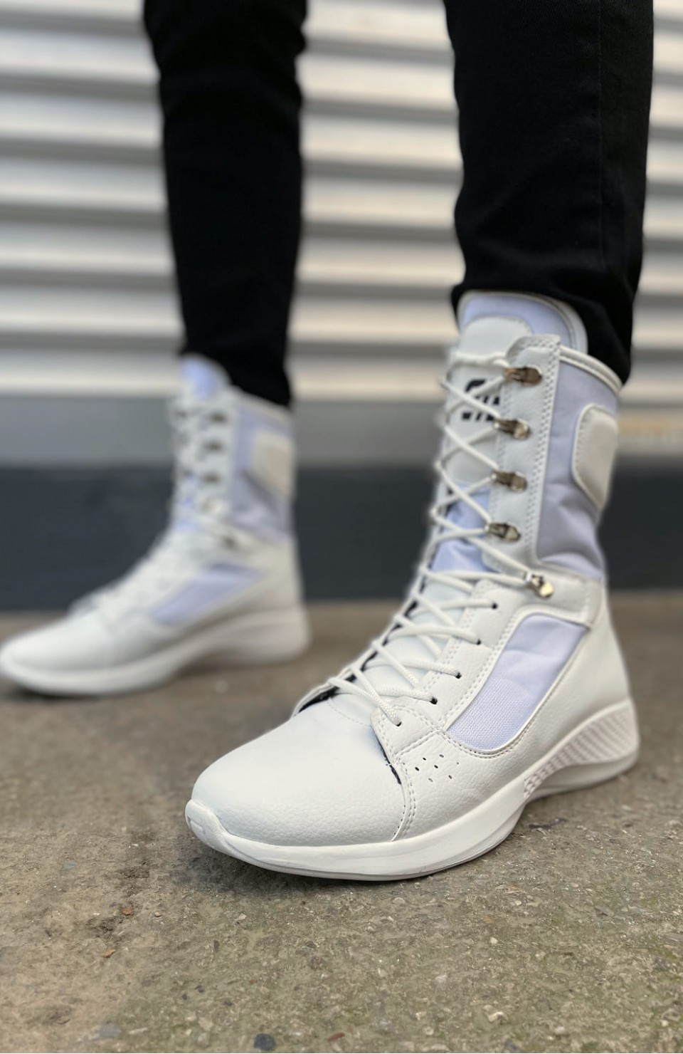 JY799 Verton Bağcıklı Ortopedik Taban Günlük Cilt Erkek Askeri Postal Bot CBT Beyaz