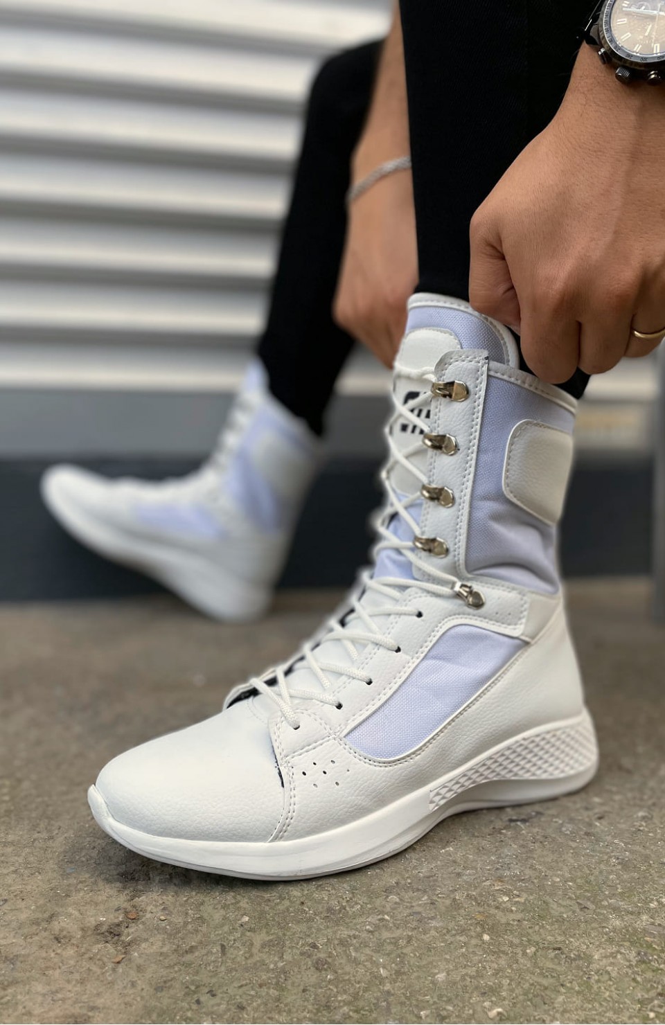 JY799 Verton Bağcıklı Ortopedik Taban Günlük Cilt Erkek Askeri Postal Bot CBT Beyaz