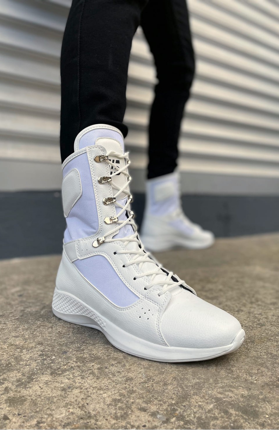 JY799 Verton Bağcıklı Ortopedik Taban Günlük Cilt Erkek Askeri Postal Bot CBT Beyaz