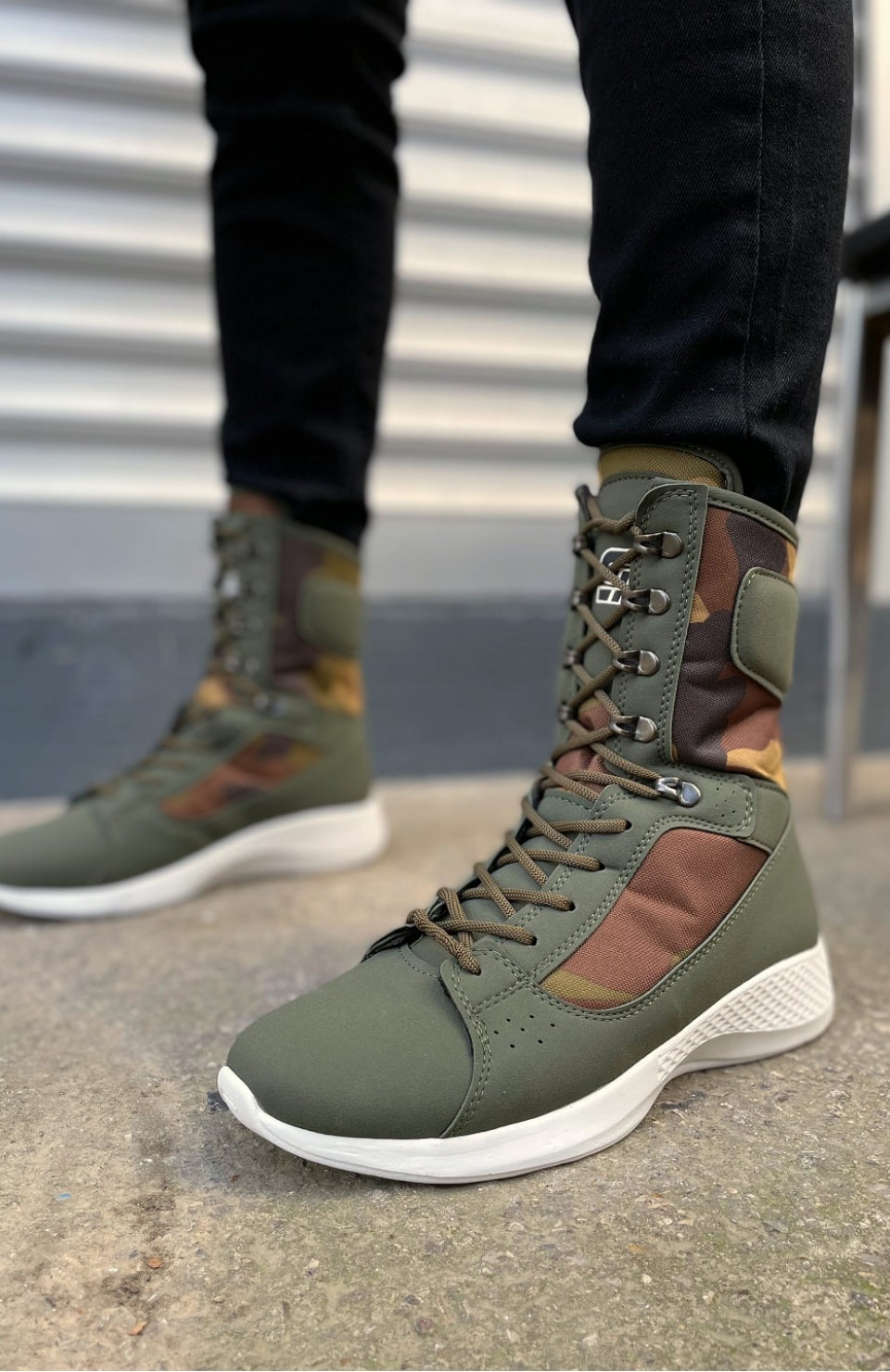 JY799 Verton Bağcıklı Ortopedik Taban Günlük Cilt Erkek Askeri Postal Bot CBT Haki