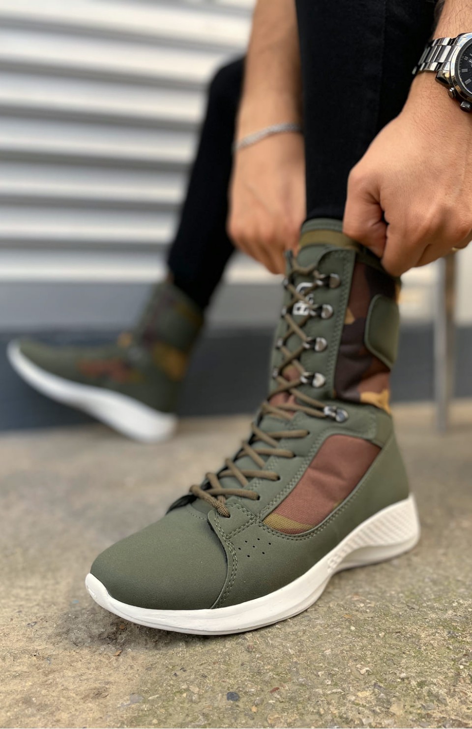 JY799 Verton Bağcıklı Ortopedik Taban Günlük Cilt Erkek Askeri Postal Bot CBT Haki