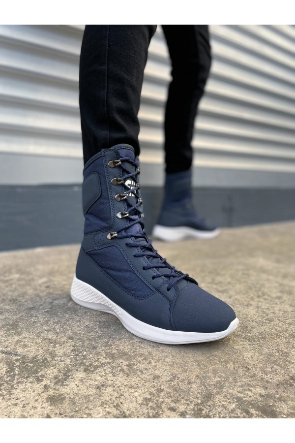 JY799 Verton Bağcıklı Ortopedik Taban Günlük Cilt Erkek Askeri Postal Bot CBT Lacivert