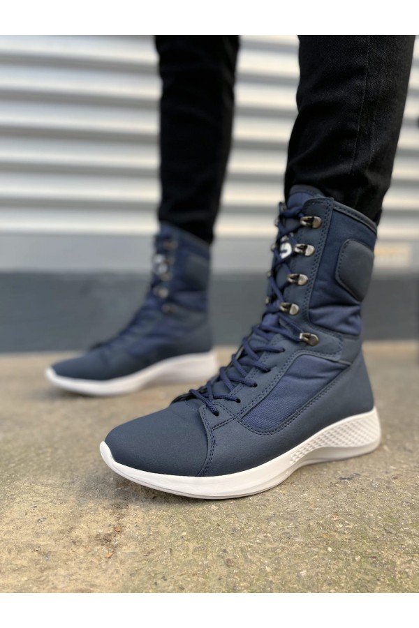 JY799 Verton Bağcıklı Ortopedik Taban Günlük Cilt Erkek Askeri Postal Bot CBT Lacivert
