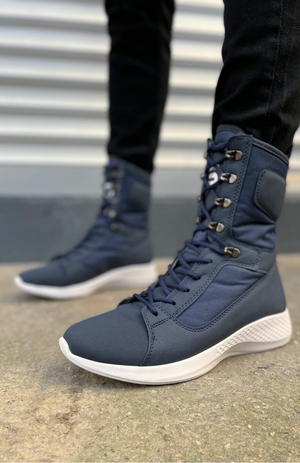 JY799 Verton Bağcıklı Ortopedik Taban Günlük Cilt Erkek Askeri Postal Bot CBT Lacivert