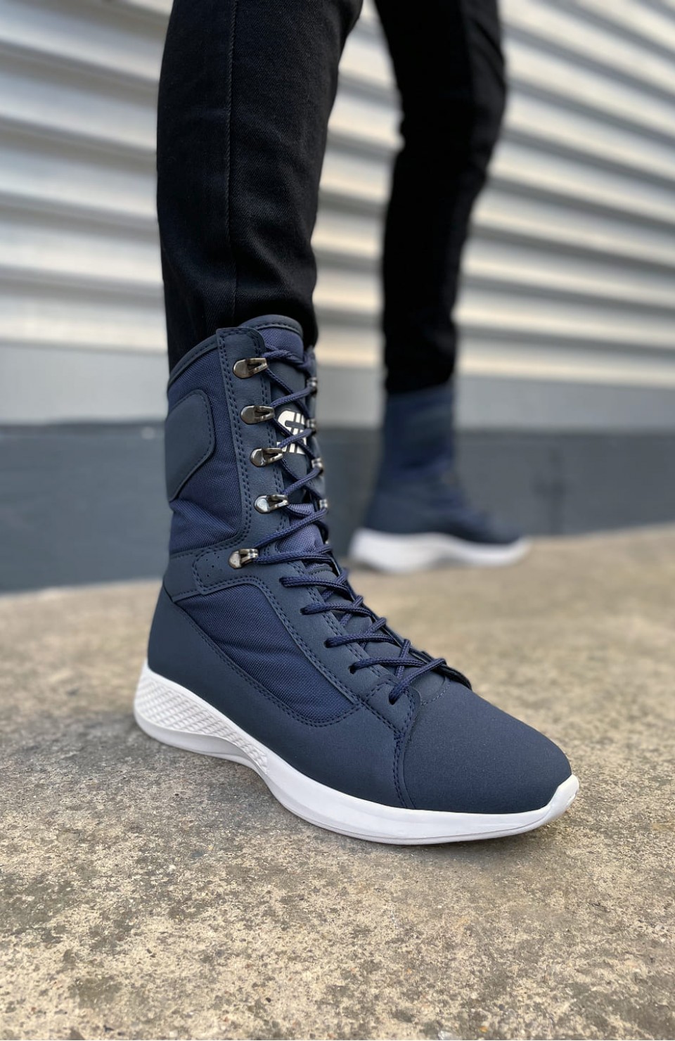 JY799 Verton Bağcıklı Ortopedik Taban Günlük Cilt Erkek Askeri Postal Bot CBT Lacivert