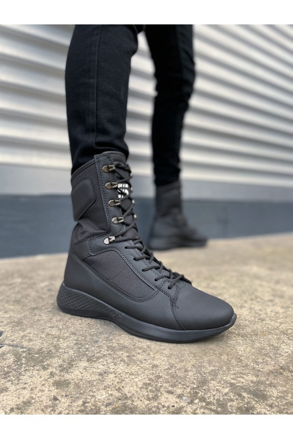 JY799 Verton Bağcıklı Ortopedik Taban Günlük Cilt Erkek Askeri Postal Bot CST Siyah