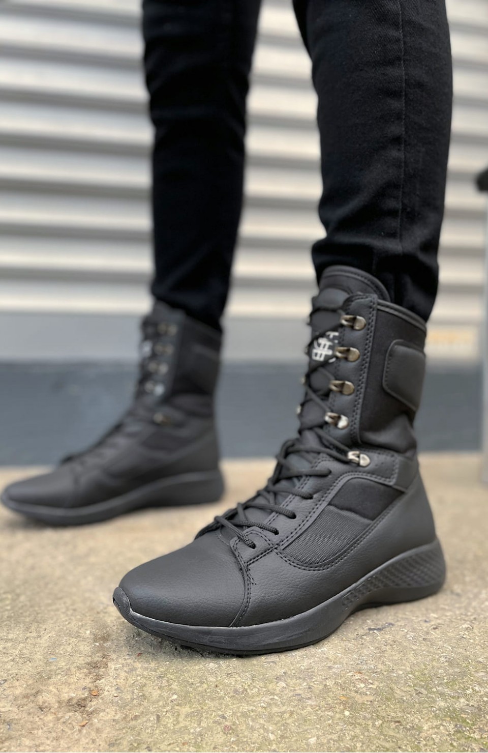 JY799 Verton Bağcıklı Ortopedik Taban Günlük Cilt Erkek Askeri Postal Bot CST Siyah