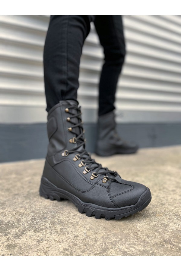 JY999 Strike Bağcıklı Ortopedik Taban Günlük Cilt Erkek Askeri Postal Bot CST Siyah