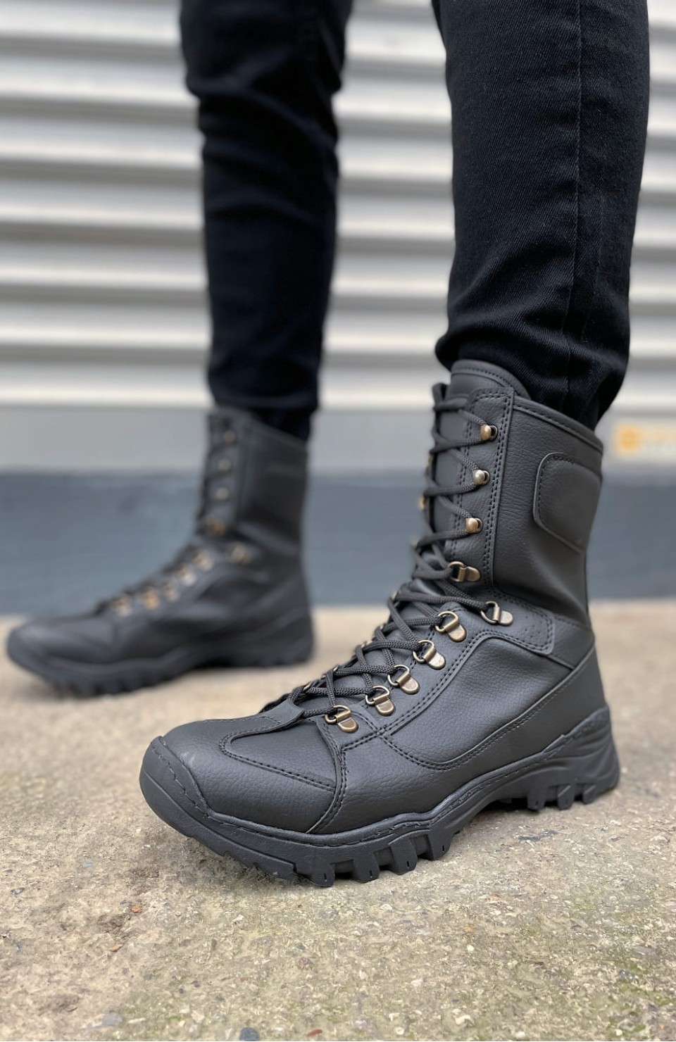 JY999 Strike Bağcıklı Ortopedik Taban Günlük Cilt Erkek Askeri Postal Bot CST Siyah