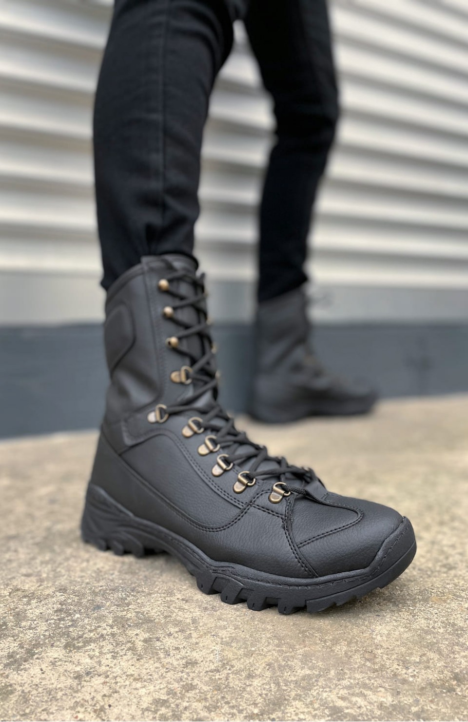 JY999 Strike Bağcıklı Ortopedik Taban Günlük Cilt Erkek Askeri Postal Bot CST Siyah