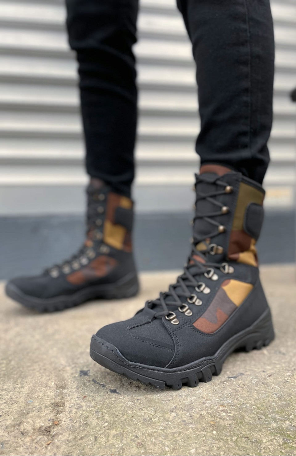 JY999 Strike Bağcıklı Ortopedik Taban Günlük Cilt Erkek Askeri Postal Bot CST Siyah/Haki