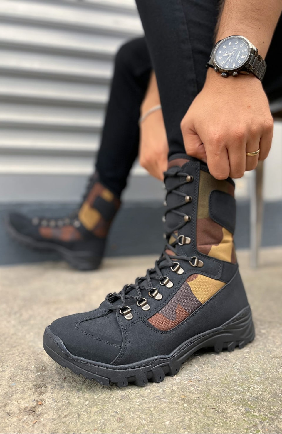 JY999 Strike Bağcıklı Ortopedik Taban Günlük Cilt Erkek Askeri Postal Bot CST Siyah/Haki