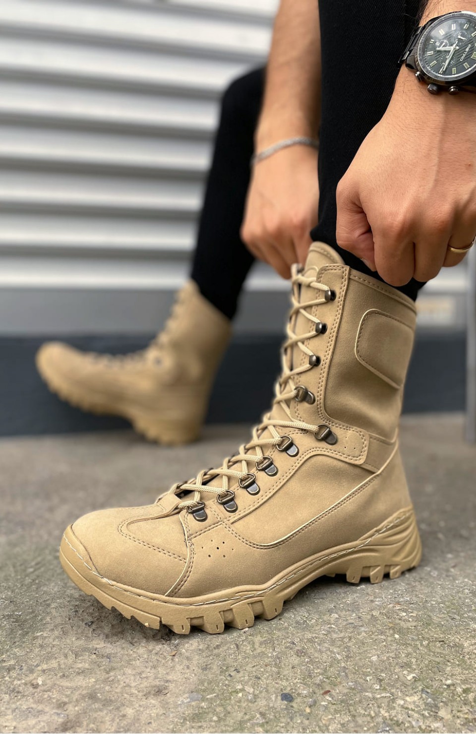 JY999 Strike Bağcıklı Ortopedik Taban Günlük Süet Erkek Askeri Postal Bot SKT Kum