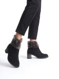 KATYA Fermuarlı Ortopedik Taban Topuklu Kürk Detaylı Süet Kadın Bot  SST - Siyah