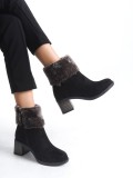 KATYA Fermuarlı Ortopedik Taban Topuklu Kürk Detaylı Süet Kadın Bot  SST - Siyah