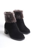 KATYA Fermuarlı Ortopedik Taban Topuklu Kürk Detaylı Süet Kadın Bot  SST - Siyah