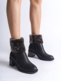 KATYA Fermuarlı Ortopedik Taban Topuklu Kürk DetaylıKadın Bot  CST - Siyah