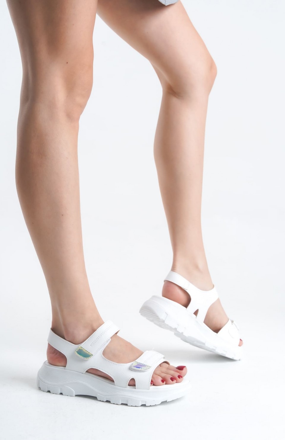 LAMIA Cırt Cırtlı Ortopedik Taban Kadın Sandalet CBT - Beyaz