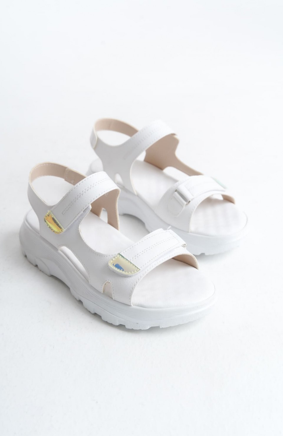 LAMIA Cırt Cırtlı Ortopedik Taban Kadın Sandalet CBT - Beyaz