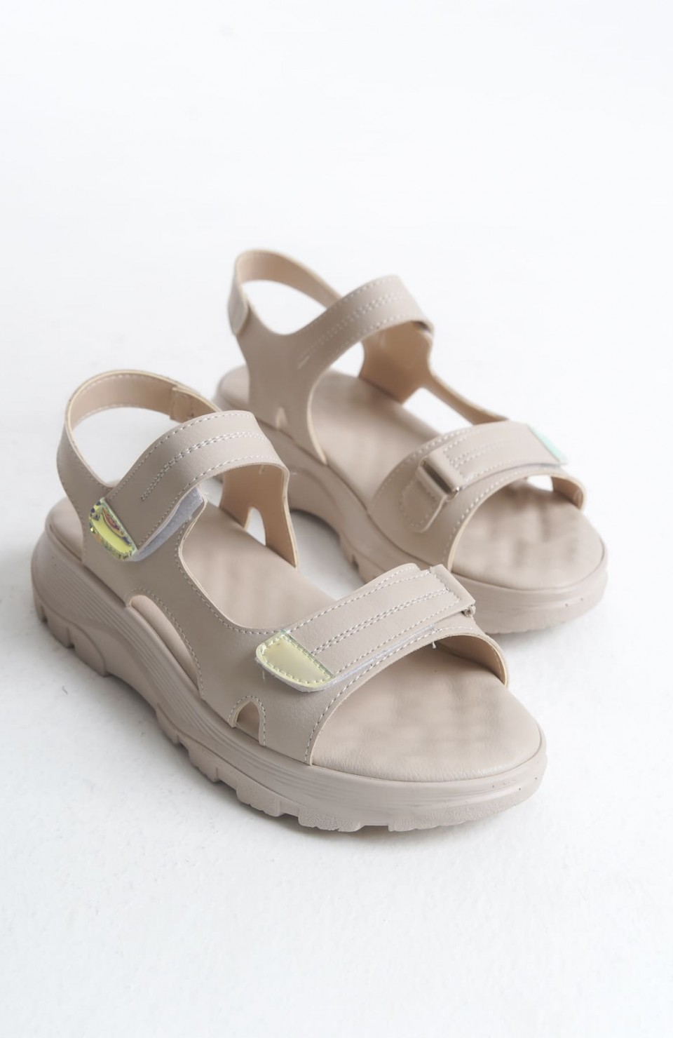 LAMIA Cırt Cırtlı Ortopedik Taban Kadın Sandalet CKT - Krem