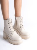 LAUREN Bağcıklı Fermuarlı Ortopedik Taban Topuklu Kadın Bot  CKT - Krem
