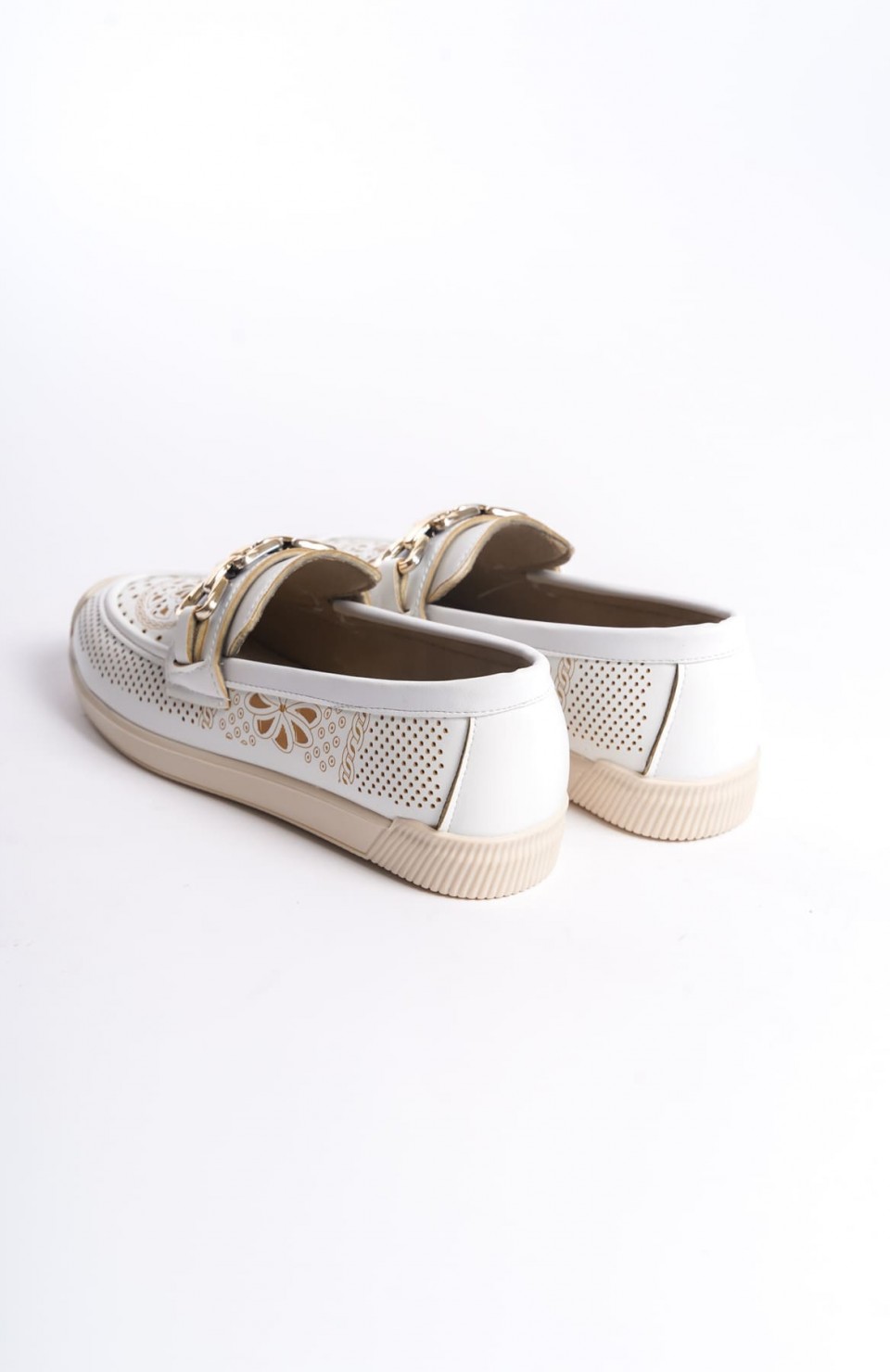 LAYLA Bağcıksız Ortopedik Rahat Taban Çiçek Desenli Kadın Babet Ayakkabı  CKT - Beyaz