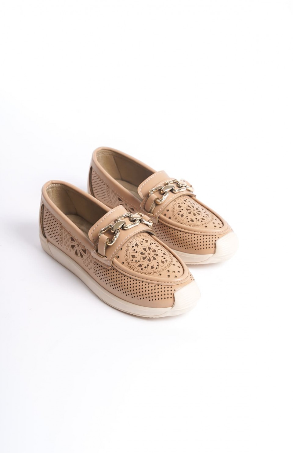 LAYLA Bağcıksız Ortopedik Rahat Taban Çiçek Desenli Kadın Babet Ayakkabı  CKT - Ten