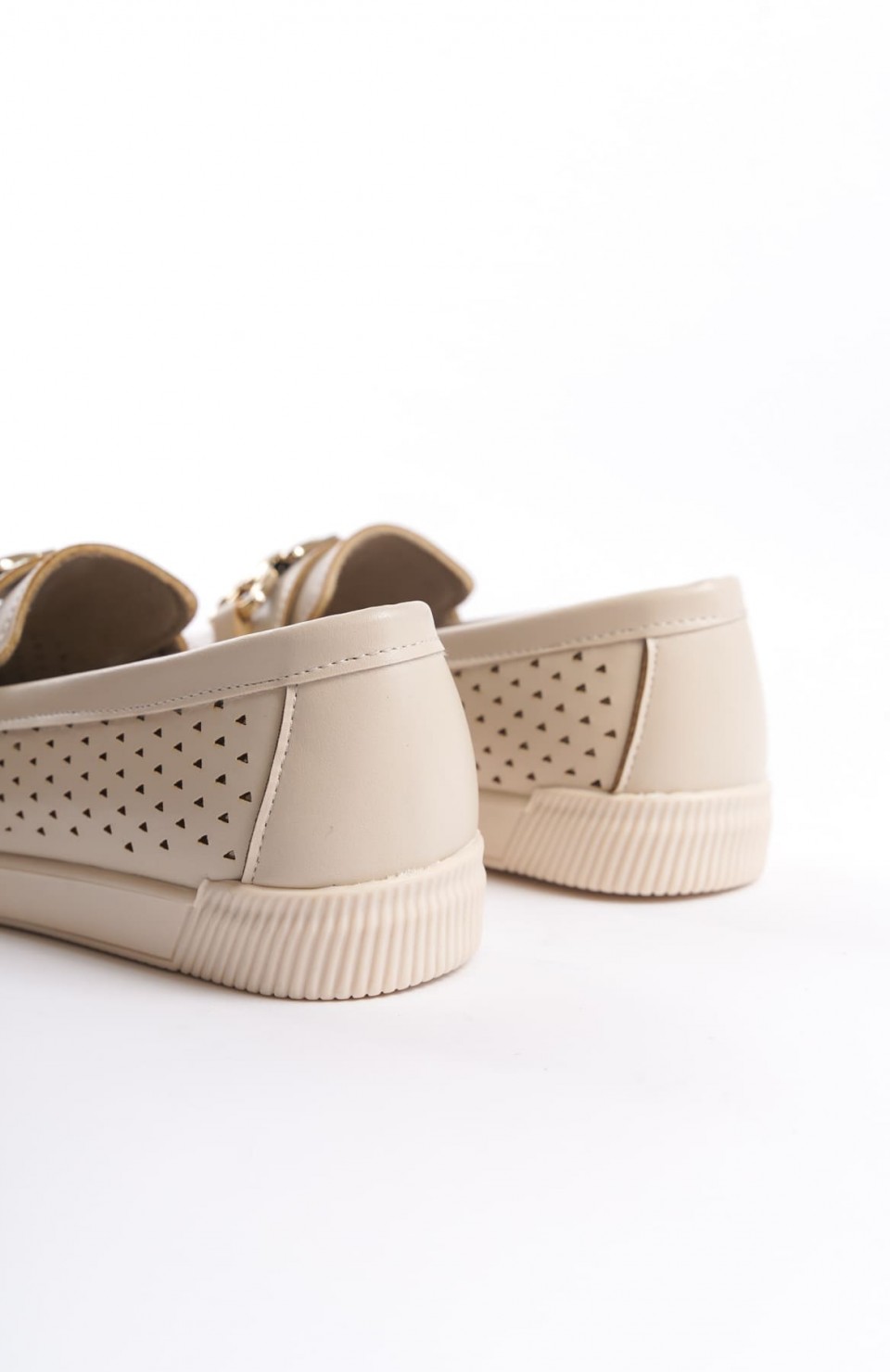 LAYLA Bağcıksız Ortopedik Rahat Taban Kalp Desenli Kadın Babet Ayakkabı CKT - Krem