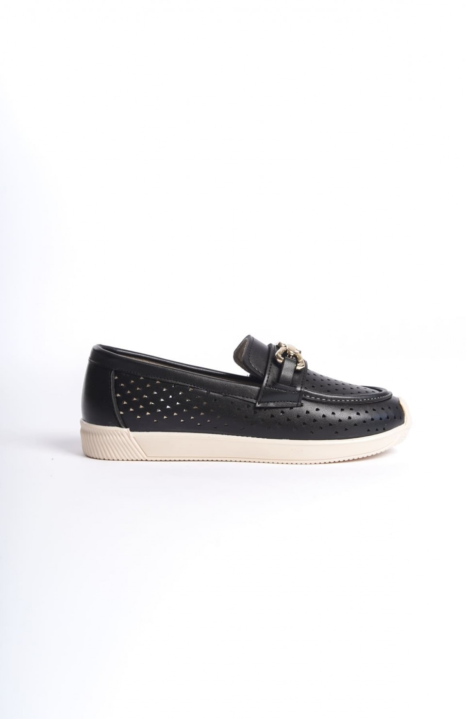 LAYLA Bağcıksız Ortopedik Rahat Taban Kalp Desenli Kadın Babet Ayakkabı CKT - Siyah