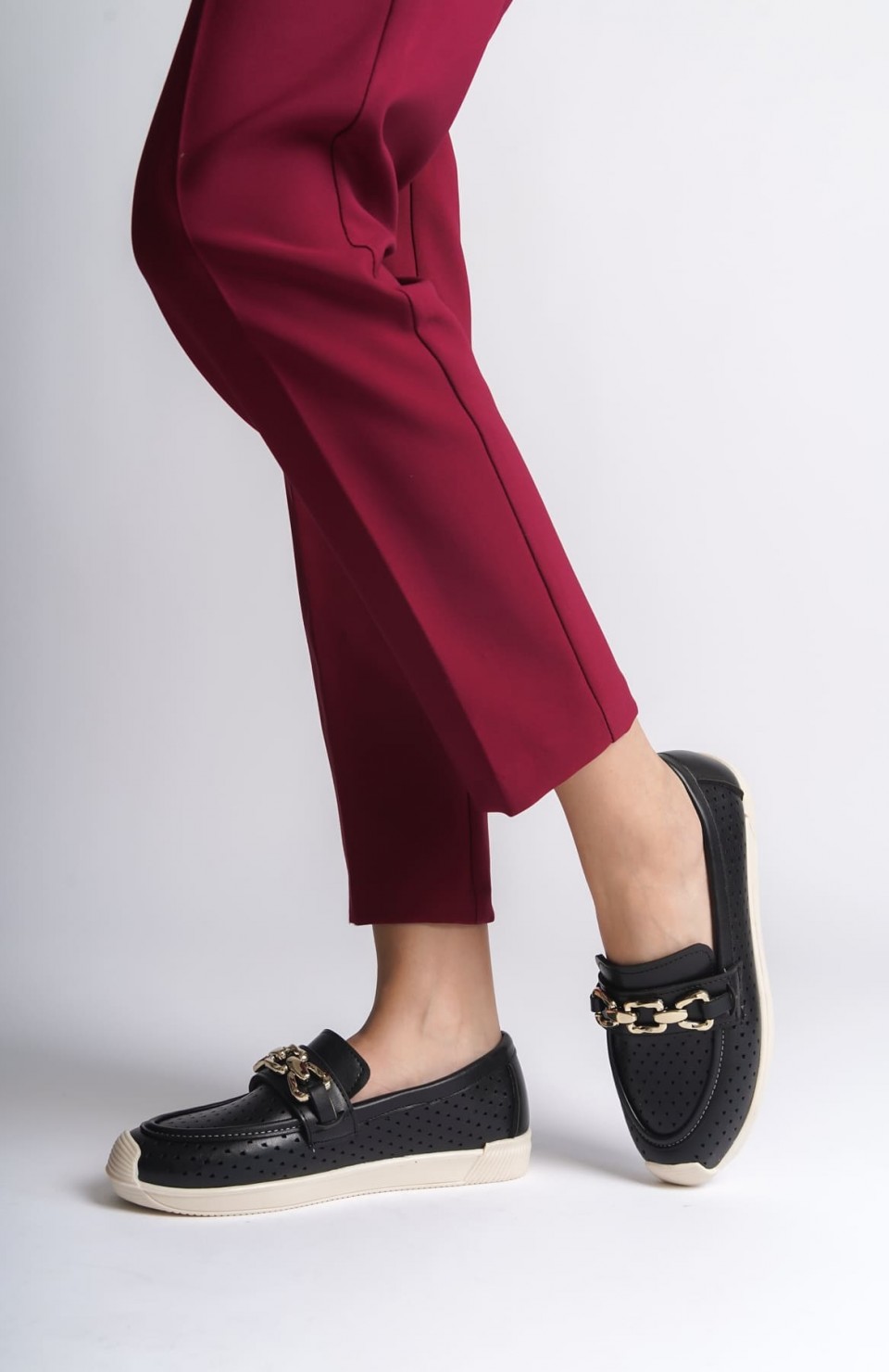 LAYLA Bağcıksız Ortopedik Rahat Taban Kalp Desenli Kadın Babet Ayakkabı CKT - Siyah