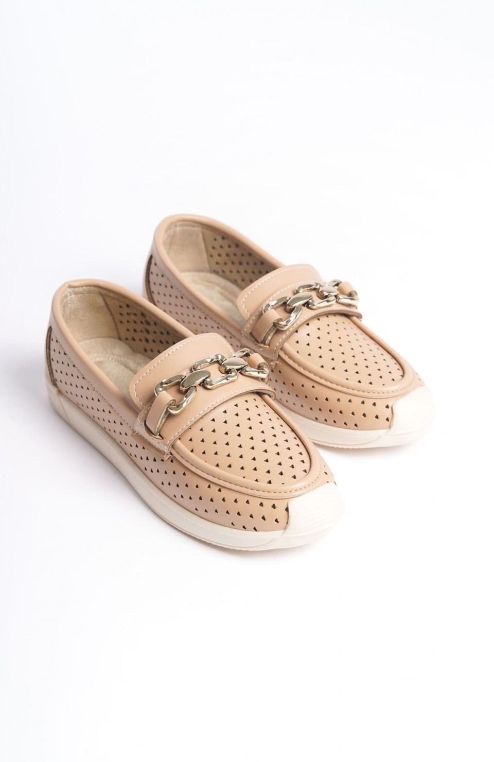 LAYLA Bağcıksız Ortopedik Rahat Taban Kalp Desenli Kadın Babet Ayakkabı CKT - Ten