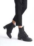 LENA Bağcıklı Fermuarlı Ortopedik Taban Topuklu Kadın Bot  CST - Siyah
