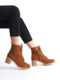 LENA Bağcıklı Fermuarlı Ortopedik Taban Topuklu Süet Kadın Bot STT - Taba