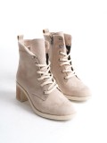 LENA Bağcıklı Fermuarlı Ortopedik Taban Topuklu Süet Kadın Bot  STT - Ten