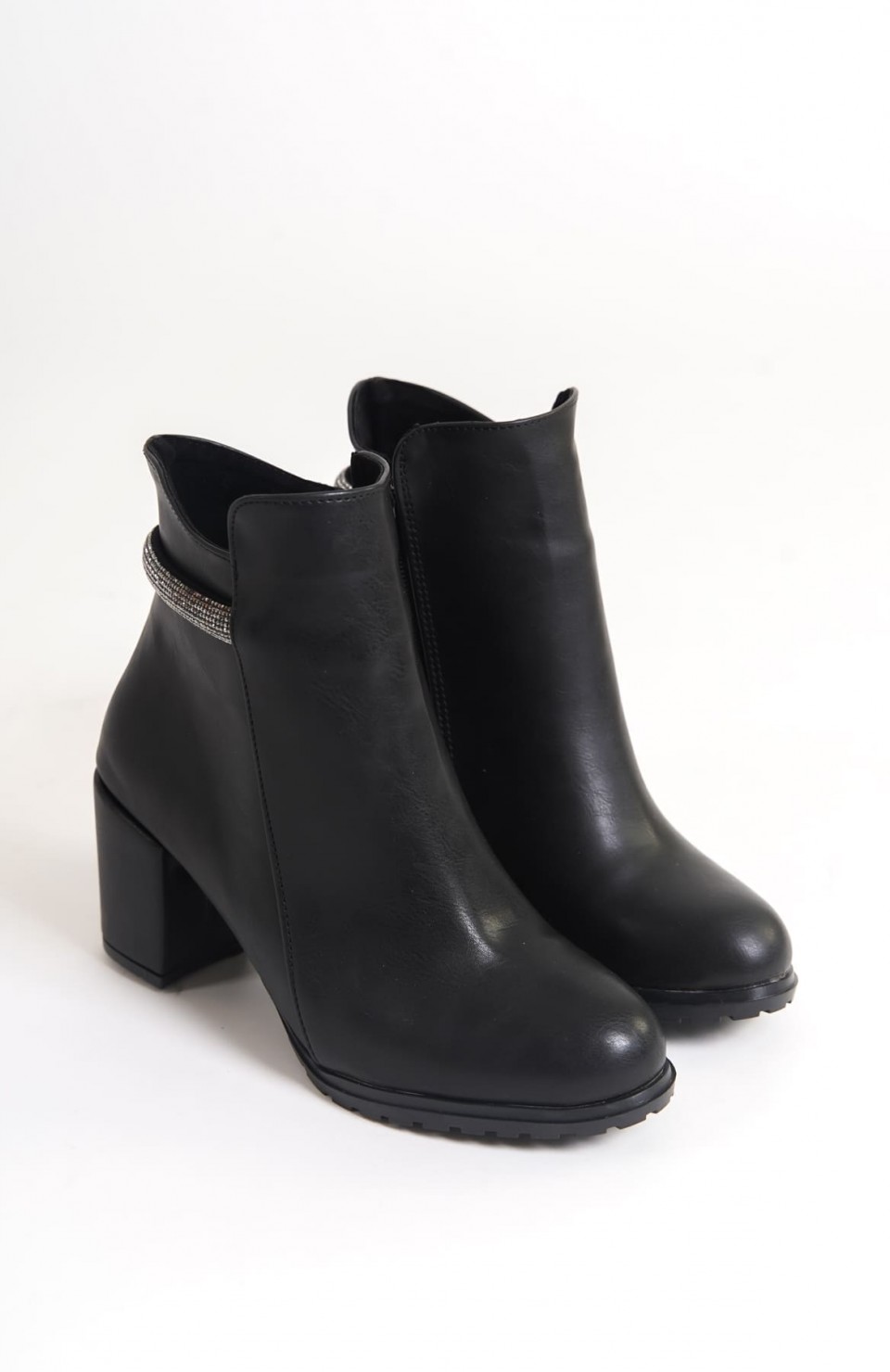 LIA Fermuarlı Ortopedik Taban Taşlı Topuklu Kadın Bot  CST - Siyah