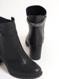 LIA Fermuarlı Ortopedik Taban Taşlı Topuklu Kadın Bot  CST - Siyah