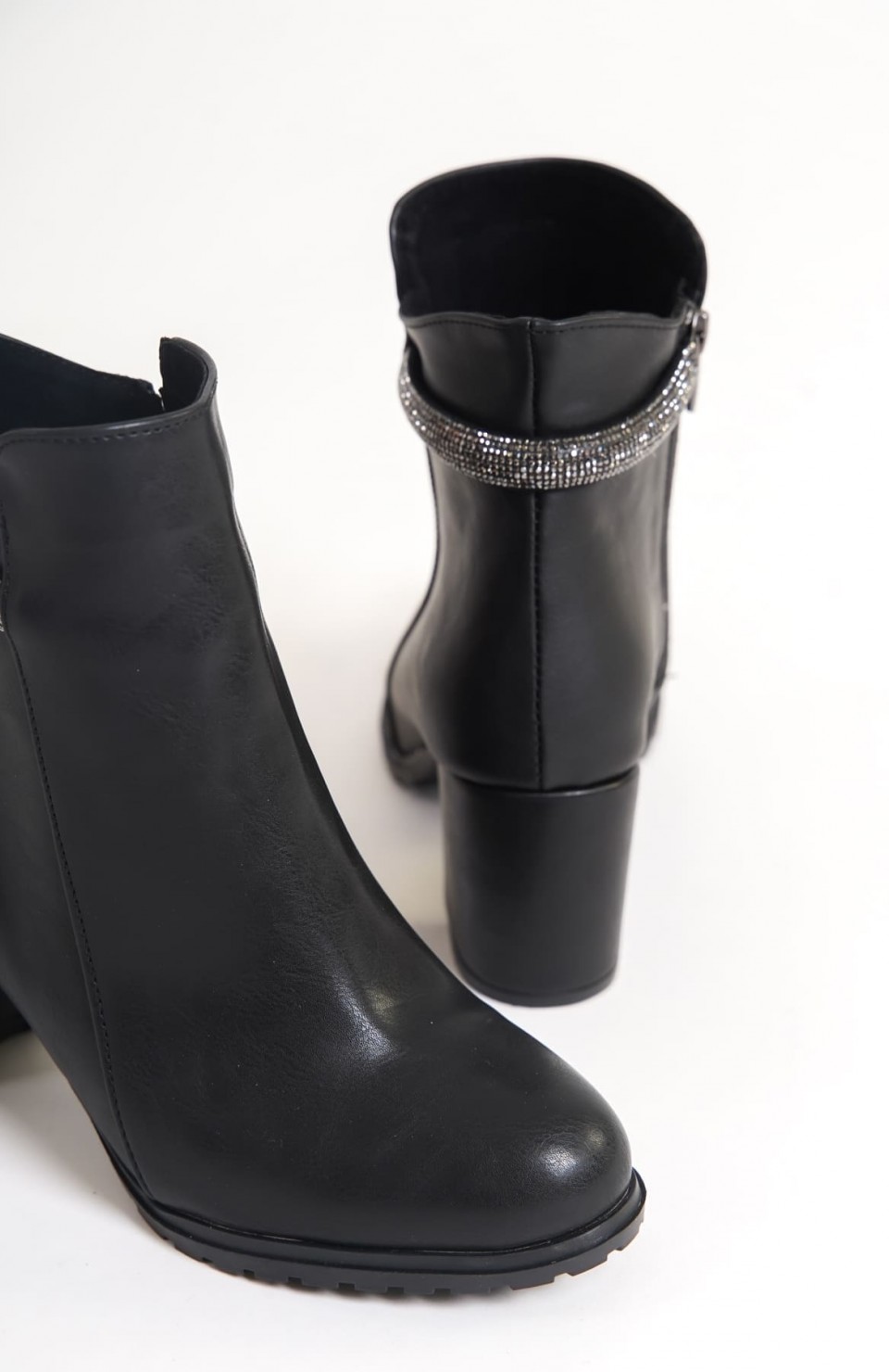 LIA Fermuarlı Ortopedik Taban Taşlı Topuklu Kadın Bot  CST - Siyah