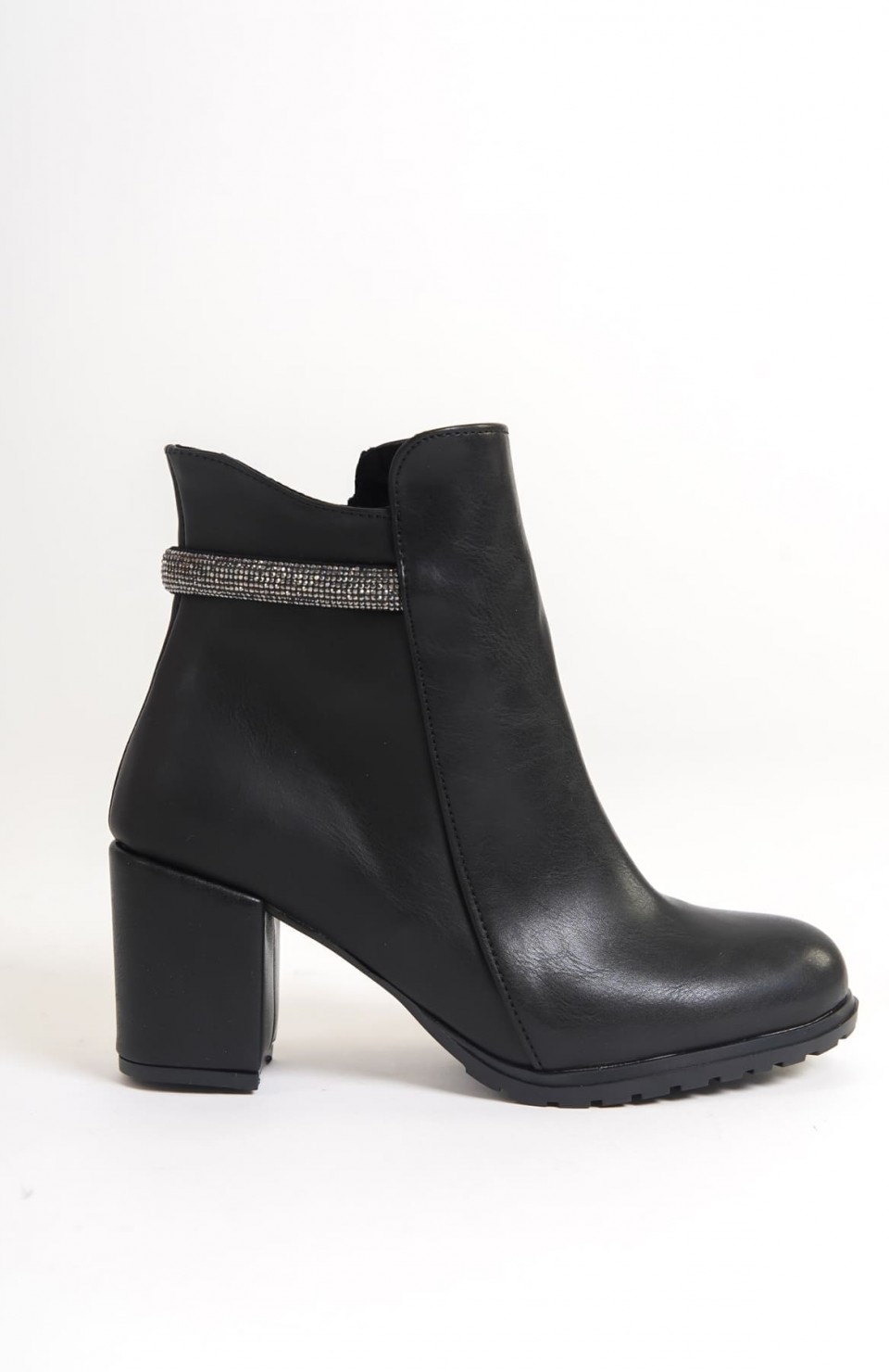 LIA Fermuarlı Ortopedik Taban Taşlı Topuklu Kadın Bot  CST - Siyah